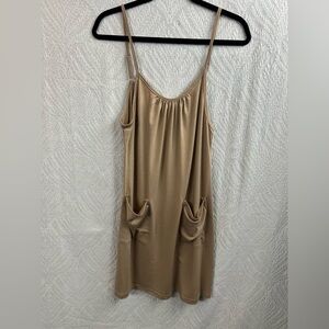 New Khaki Sleeveless Dress with Pockets